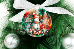 4 Sparkling Snowman Round Ornaments, Xmas Sublimation PNG Product Image 4