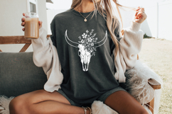 Boho Cow Skull with Wildflowers PNG Art, Western Floral Product Image 3