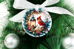 4 Christmas Cardinal Round Ornaments, Xmas Sublimation PNG Product Image 4