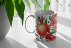 Watercolor Watercolor Pomegranate flowers Mug Sublimation Product Image 3