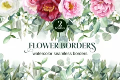 Watercolor Peony Seamless Border PNG clipart Product Image 1