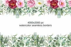 Watercolor Peony Seamless Border PNG clipart Product Image 2