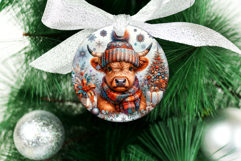 4 Vintage Christmas Bull Round Ornaments, Xmas Sublimation Product Image 5