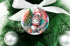 4 Sparkling Snowman Round Ornaments, Xmas Sublimation PNG Product Image 5