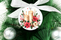 4 Christmas Candles Round Ornaments, Xmas Sublimation PNG Product Image 5