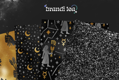 16 Black &amp; Gold Virgo Zodiac Seamless Patterns Product Image 7
