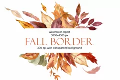 Autumn Watercolor Borders, Fall leaves Clipart PNG Product Image 1