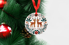 4 Embroidery Christmas Round Ornaments, Xmas Sublimation PNG Product Image 5