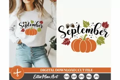 September SVG, Autumn SVG, Fall SVG, Pumpkin SVG, PNG Product Image 1