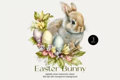 Vintage Watercolor Easter Bunny Clipart PNG, Sublimation Product Image 1