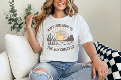 Ain&#039;t Goin Down &#039;Til the Sun Comes Up Retro Desert PNG Tee, Product Image 3