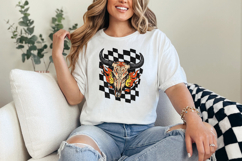 Retro Rodeo Western PNG, Checkered Print Bull, Western PNG Product Image 3