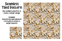 3D Ivory and Gold Floral Digital Papers - Seamless Patterns Product Image 5