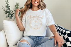 Thankful PNG, Laurel Wreath Cross Christian Sublimation, Product Image 2