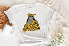 Stylish Woman with Yellow Leopard Print PNG, Trendy Girl Product Image 4