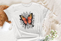 Retro Butterfly Flower Graphic PNG, Colorful Botanical Product Image 4