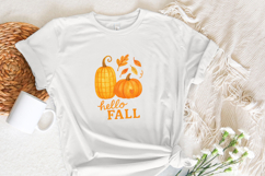 Hello Fall Pumpkins PNG, Autumn Leaves Fall Sublimation, Product Image 3
