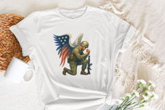 American Soldier Angel Man Praying, USA Flag PNG, 4th of Product Image 3