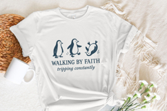 Walking By Faith PNG, Tripping Constantly Penguin Shirt, Product Image 2