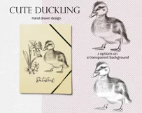 Cute Duckling, Narcissus Flower and Ladybug PNG, 300 DPI Product Image 3