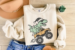 Dinosaur Monster Truck Christmas PNG, Festive T-Rex Digital Product Image 3