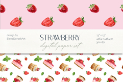 Watercolor Strawberry Digital Paper Pack Product Image 3