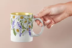 Watercolor Daisies and Lavender, Seamless Floral Border Png Product Image 4