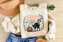 Happy Halloween PNG, Black Cat and Pumpkin Clipart PNG for Product Image 8