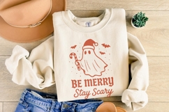 Be Merry Stay Scary PNG, Christmas Ghost Clipart, Funny Product Image 2