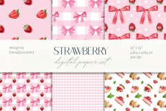 Watercolor Strawberry Digital Paper Pack Product Image 1
