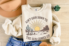 Ain&#039;t Goin Down &#039;Til the Sun Comes Up Retro Desert PNG Tee, Product Image 5
