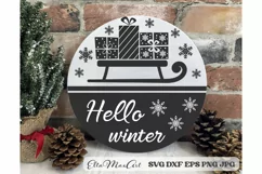 Hello winter SVG, Christmas Round Sign SVG, Door Hangers Product Image 1
