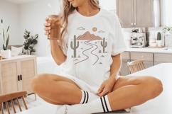 Minimalist Desert PNG Art, Boho Landscape with Cactus and Product Image 6