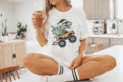 Dinosaur Monster Truck Christmas PNG, Festive T-Rex Digital Product Image 4