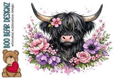 Floral Highland Cow Clipart Product Image 1