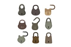 padlock vintage set cartoon vector illustration Product Image 1