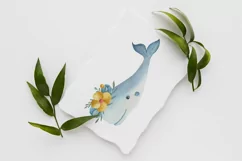 Cute Whales watercolor clipart. Sea animal character design. Product Image 4