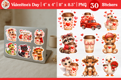 Valentine’s Day Cute Animals with coffee stickers bundle Product Image 1