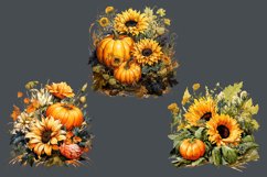 Autumn Pumpkins with Sunflowers Watercolour Clipart Product Image 2