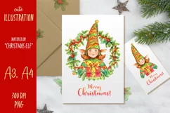 Christmas Elf - watercolor illustration PNG A3, A4 Product Image 1