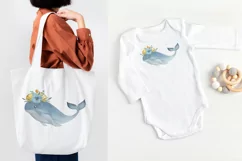 Cute Whale watercolor clipart. Sea animal character design. Product Image 4