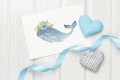 Cute Whale watercolor clipart. Sea animal character design. Product Image 5