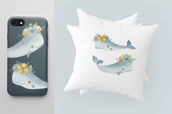 Cute Whales watercolor clipart. Sea animal character design. Product Image 5