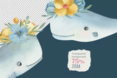 Cute Whales watercolor clipart. Sea animal character design. Product Image 2