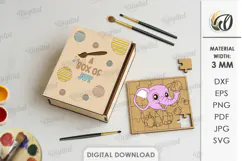 Paintable Wooden Kids Puzzle Laser Cut. Elephant SVG Product Image 1