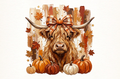Painted Fall Autumn Highland Cow PNG Product Image 1