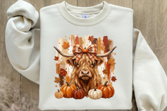 Painted Fall Autumn Highland Cow PNG Product Image 4