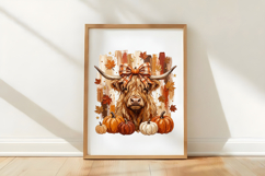 Painted Fall Autumn Highland Cow PNG Product Image 5