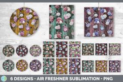 Bundle of six Painted Florals Wood car air freshener sublimation designs.