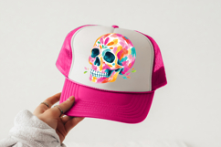 sugar skull inspired png with pink orange teal details